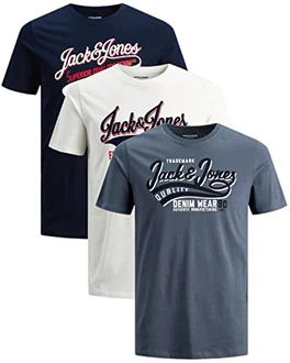 JACK & JONES Herren T Shirt 3er Pack Print Mix Rundhals Tee Regular Slim Fit O Neck Ausschnitt Grau JACK & JONES Herren T Shirt 3er Pack Print Mix Rundhals Tee Regular Slim Fit O Neck Ausschnitt Grau