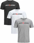 JACK & JONES Herren T Shirt 3er Pack Print Mix Rundhals Tee Regular Slim Fit O Neck Ausschnitt Grau