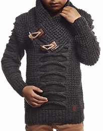 Kinder Jungen Pullover Strickpullover Schalkragen Winterpullover schwarzer Pullover für Winter Hoodie Sweater Sweatshirt Langarm LN5575K 8-9 Anthrazit-Schwarz