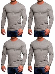 Herren 4er Pack Basic Langarm Shirt Longsleeve Sweatshirt O-Neck Rundhals Weiß Schwarz Blau Grau (4er Pack Hellgrau, M)