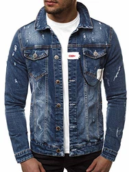 OZONEE Herren Jeansjacke Übergangs Bikerjacke (777) dunkelblau (777/2422K)