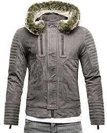 Crone Corvin Herren Fellkragen Lederjacke mit abnehmbarem Pelzkragen (M, Togo (Nubukleder))