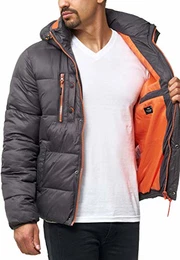 Indicode Herren Bendmore Steppjacke in Daunenjacken-Optik mit Kapuze warme Winterjacke gefütterte Übergangsjacke mit vielen Taschen Regenjacke Jacke für Männer Dk Grey M