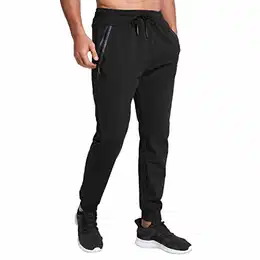 Jogginghose Herren Sporthose Trainingshose Herren Lang Baumwolle Männer Fitness Hosen mit Reissverschluss Taschen Schwarz L