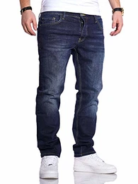 Herren Jeans Straight Fit Denim Hose Regular Stetch JN-221 [Dunkelblau, W32/L32]