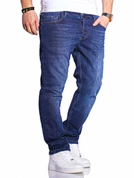 Herren Jeans Straight Fit Denim Hose Regular Stetch JN-221 [Blau-6, W32/L32]