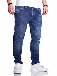Herren Jeans Straight Fit Denim Hose Regular Stetch JN-221 [Blau-5, W32/L32]