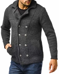 Herren Strickjacke Schwarze Jacke für Winter Schalkragen Winterjacke Übergangsjacke Hoodie Männer Freizeitjacke Sweatjacke Slim Fit LN6000 M Anthrazit