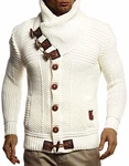 Leif Nelson Herren Strickjacke Cardigan LN6155 Schwarz/Ecru (LN6155)