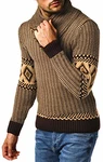 Leif Nelson Herren Strickpullover Pulli für Winter Norweger Schalkragen Slim Fit Longsleeve Langarm LN5915 Braun (LN5915)
