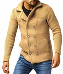 Leif Nelson Herren Strickjacke Schalkragen Sweatjacke Slim Fit LN6000 Schwarz/Beige
