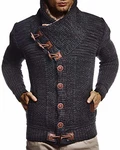 Leif Nelson Herren Strickjacke Cardigan LN6155 Schwarz/Anthrazit (LN6155)