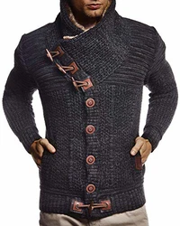 Leif Nelson Herren Strickjacke Cardigan LN6155 Schwarz/Anthrazit (LN6155)