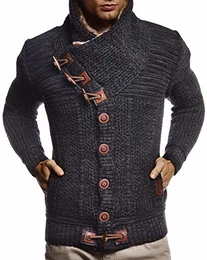 Herren Strickjacke Cardigan Schwarze Jacke für Winter Schalkragen Winterjacke Übergangsjacke Männer Freizeitjacke Sweatjacke Slim Fit LN6155 M Schwarz-Anthrazit
