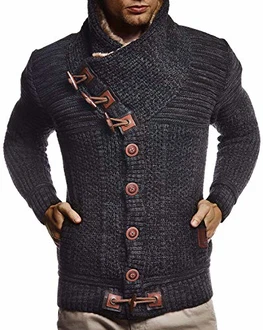 Leif Nelson Herren Strickjacke Cardigan LN6155 Schwarz/Anthrazit (LN6155)