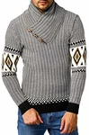 Leif Nelson Herren Strickpullover Pulli für Winter Norweger Schalkragen Slim Fit Longsleeve Langarm LN5915 Schwarz/Ecru (LN5915)