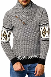 Leif Nelson Herren Strickpullover Pulli für Winter Norweger Schalkragen Slim Fit Longsleeve Langarm LN5915 Schwarz/Ecru (LN5915)