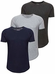 3er Pack T-Shirt Herren Oversize Finn Sommer Rundhals-Ausschnitt Shirts Slim Fit Fitness Männer Tshirt lang, Blau-Grau-Anthrazit (Mix2), M