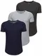 PITTMAN 3er Pack T-Shirt Herren Oversize Finn Sommer Rundhals-Ausschnitt Shirts Slim Fit Fitness Männer Tshirt lang, Blau-Grau-Anthrazit (Mix2), M