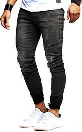 Herren Jeans Hose Stretch Slim Fit Denim Blaue Lange Schwarze Jeanshose für Männer Jungen weiße Freizeithose Schwarze Cargo Chino Sommer Winter Basic LN9920 W32L32 Schwarz