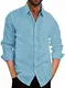 COOFANDY langärmliges Freizeithemd Leinenhemd Slim Fit Leinen Shirt für Männer (Himmelblau,M)