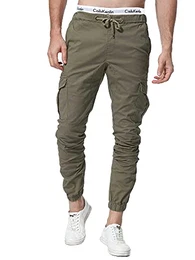 Jogger Cargo Herren Chino Jeans Hose Elastische Taille Gürtel mit Taschen