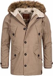 Herren Fann Parka aus Baumwolle mit Kapuze Winterjacke Winterparka Mantel Greige L