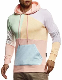 Herren Hoodie Pullover für Männer mit Kapuze Pulli Kapuzenpullover Slim Fit Longsleeve Sweatshirt Langarm LN8344 M Lachsrosa