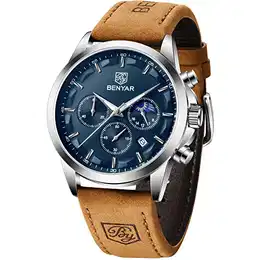 Uhren Herren Armbanduhr Herren Chronograph Analog Quarz Wasserdicht Braunes Lederarmband Herrenuhr Leuchtende Datum Mode Lässig Business-Kleid Uhren Elegantes Geschenk fur Männer