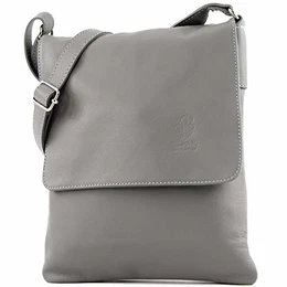 - T33 - ital Umhängetasche Schultertasche aus Nappaleder, Farbe:Schiefergrau