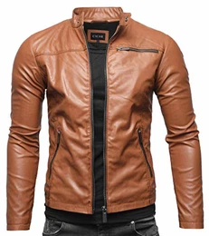 Vego Herren Eco-Lederjacke Cleane Leichte Slim Fit Basic Jacke Vegan (M, Cognac Vintage)