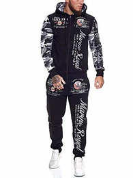Herren Trainingsanzug Jogginganzug Sportanzug Jogging Anzug Hoodie-Sporthose Jogging-Anzug Trainings-Anzug Jogging-Hose Modell JG-512 Weiss Camouflage M