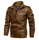 KEFITEVD Leder Jacke Herren Winter Übergangsjacke Stehkragen Motorradjacke Military Jacke Trendig Bomberjacke Herbstjacke Männer Leather Jacket Khakibraun M