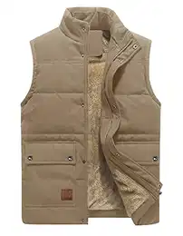 Steppweste Herren Winter Thermo Fleeceweste Ärmellos Übergangsjacke Warme Weste Jacke Stehkragen Männer Khaki M