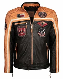 Herren Lederjacke Mit Stickereien Tgj1005 Black/Orange/Offwhite,M