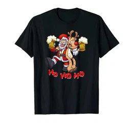 Betrunkener Weihnachtsmann mit Rudolf dem Rentier - Xmas T-Shirt