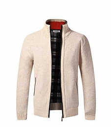 Herren Strickjacke, Dicker Pullover, mit durchgehendem Reißverschluss, Stehkragen, warm, Fleece-gefüttert, Wintermantel(Khaki M)