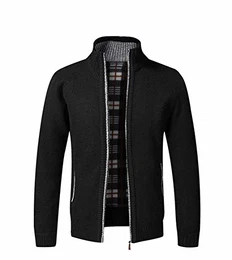 Herren Strickjacke, Dicker Pullover, mit durchgehendem Reißverschluss, Stehkragen, warm, Fleece-gefüttert, Wintermantel(Black M)