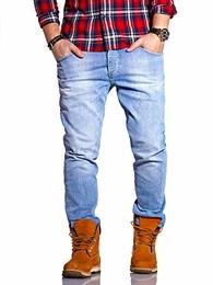 Herren Jeans Straight Fit Luca Denim Hose Regular Stetch [Hellblau, W32/L32]