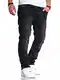 Rello & Reese Herren Jeans Straight Fit Denim Hose Regular Stetch JN-221 [Schwarz, W32/L32]