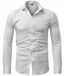 Herren Hemd Slim Fit Bambusfaser Gepunktet Gemustert Langarm für Anzug/Business/Hochzeit/Freizeit,Hemden Shirts für Männer,Weiß - Stil 1,EU 41-M
