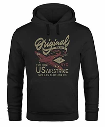 Neverless® Hoodie Herren US Airforce Army Motiv Spitfire Flugzeug Vintage Motiv Retro Schriftzug Kapuzen-Pullover Männer Fashion Streetstyle schwarz M