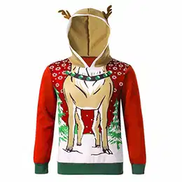 Hoodie Herren Weihnachtspullover mit Rentier Stil, Männer Weihnachten Kapuzenpullover Langarm Pullover mit Kapuze