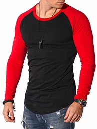 REHYPE Herren Longsleeve Oversize Langarm T-Shirt O-Neck Raglan L-222 Schwarz-Rot S