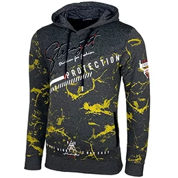 Herren Pullover Hoodie Sweatjacke Longsleeve Sweatshirt Jacke Langarm Kapuzenpullover Hoody Sweater 2628, Farbe:Anthrazit/Gelb, Größe:M