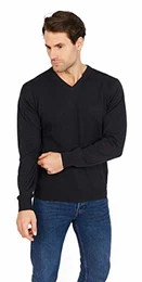 Pullover Herren Aus 100% Baumwolle - Herren Pullover V Ausschnitt, Vielseitig Einsetzbar Für Freizeit & Business - Langarm Herrenpullover, Slim Fit (Schwarz, M)
