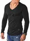 REHYPE Herren Longsleeve T-Shirt Langarm Basic V-Neck Ausschnitt L-220 Schwarz M
