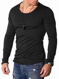 REHYPE Herren Longsleeve T-Shirt Langarm Basic Crew Neck Ausschnitt L-221 Schwarz M