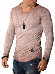 REHYPE Herren Longsleeve T-Shirt Langarm Basic Crew Neck Ausschnitt L-221 Beige (Faded) M