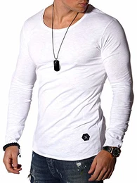 REHYPE Herren Longsleeve T-Shirt Langarm Basic Crew Neck Ausschnitt L-221 Weiß M